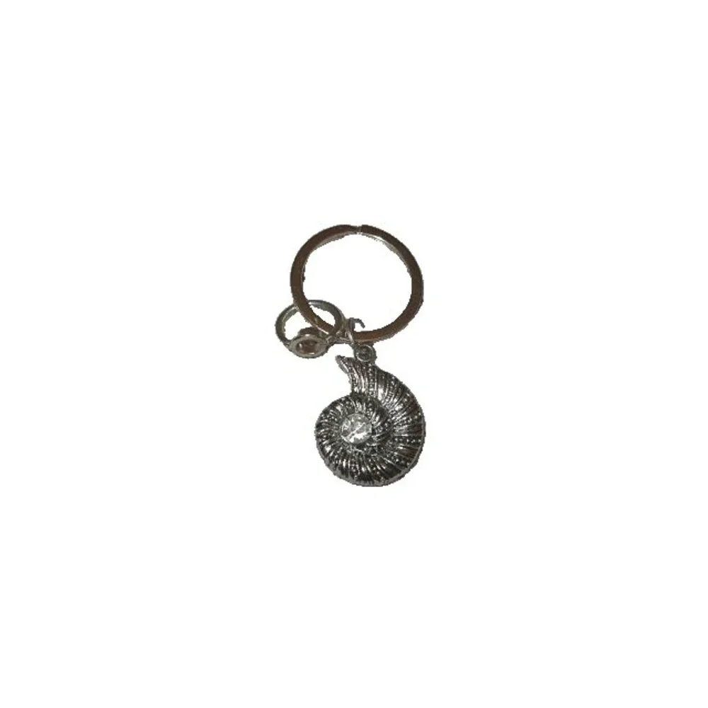 Ammonite Keychain Handmade Mollusc Animal Fossil Keyring in Pewter